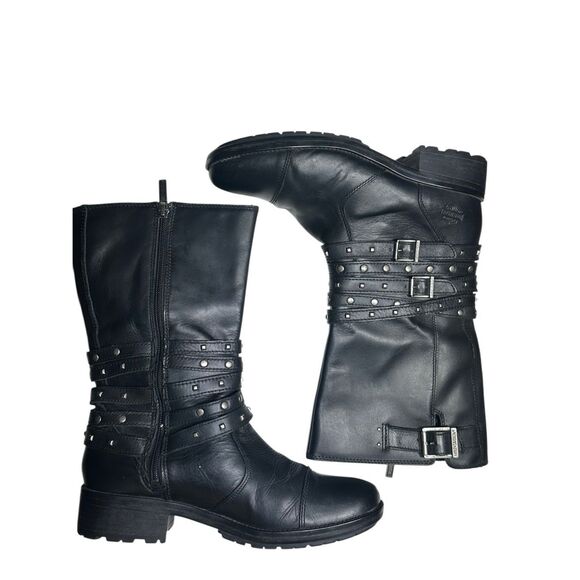 Harley-Davidson Shoes - Harley-Davidson Women's Black Kennedy Studded Leather Motorcycle Boots Size 9.5